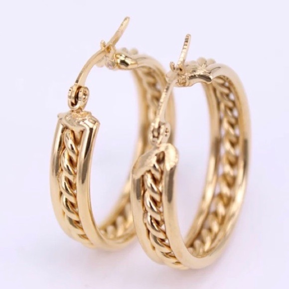 NEW 18K YELLOW GOLD HOOP EARRINGS - Picture 3 of 6